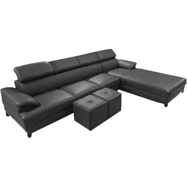 Ripple FURNITURE 6 Seater L Shape Leather Sofa For Living Room (Black)