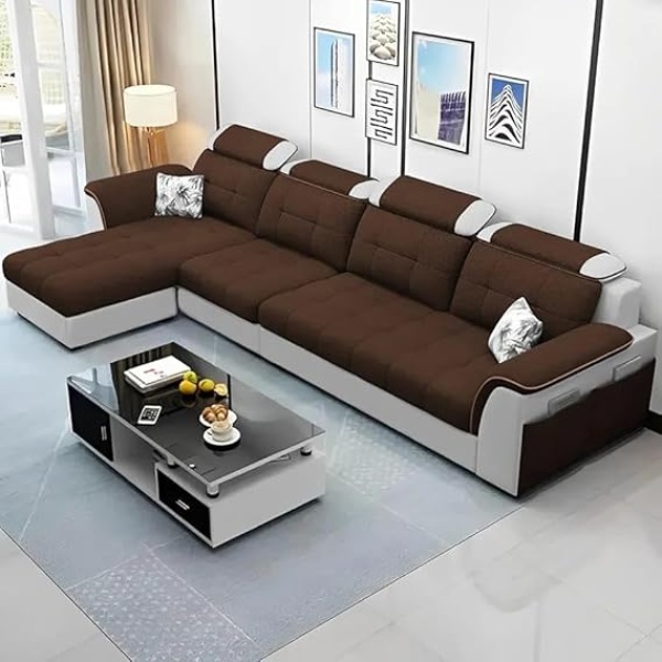 Ripple FURNITURE Luxury L Shape LHS Sofa For Living Room In Premium Fabric (Brown Grey)
