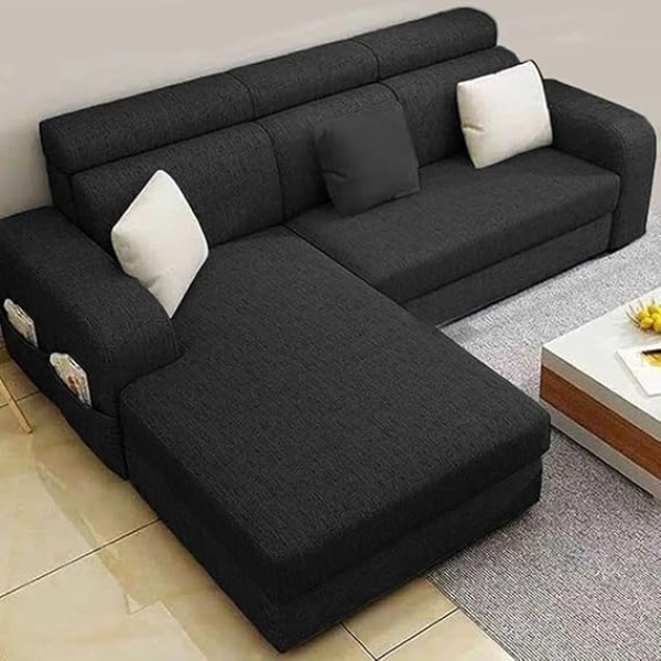 Ripple FURNITURE Luxury LHS 6 Seater Sofa For Living Room (Black)