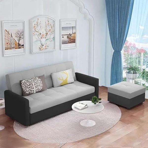 Ripple FURNITURE Luxury 3 Seater Sofa For Living Room In Premium Velvet Fabric (Black Grey)