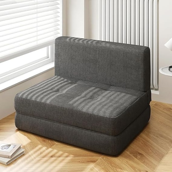 Ripple FURNITURE Sleeper Sofa Bed, Memory Foam Futon Sofa Bed, Convertible Chair Bed Sleeper Couch Bed Floor Sofa, Modern Linen Fabric Removable Cover, for Living Room/Apartment/Loft, Dark Grey