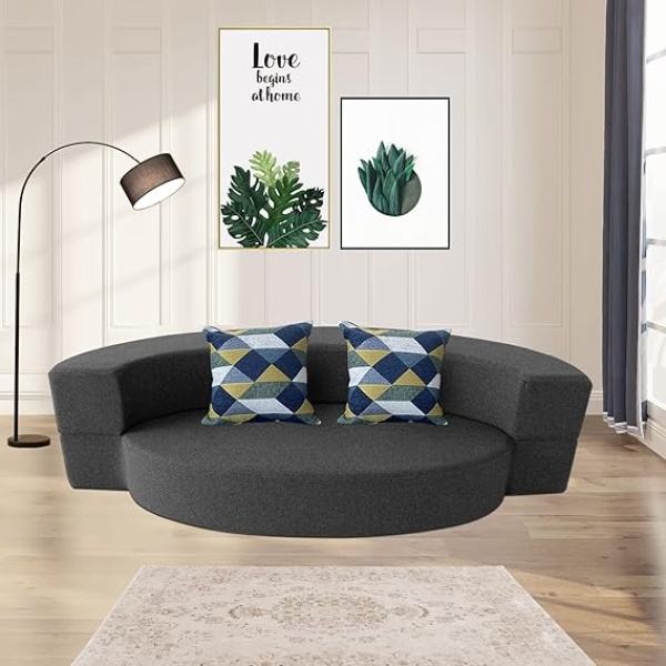Ripple FURNITURE  Modern Folding Sofa Bed Couch Memory Foam with 2 Pillows Sleeper sofa futon couch for Bedroom Living Room Guests, Washable Set, Stylish Oval 76''L × 41.5''D × 10''H,Dark Gray