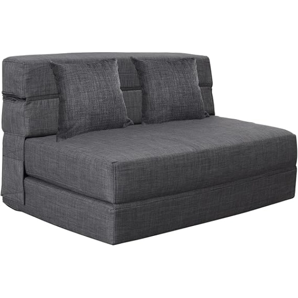 Ripple FURNITURE Queen Size Folding Sofa Couch Memory Foam with 2 Pillows Sleeper Chair Lazy Couch Triple Futon Convertible Guest Beds, Washable Cover,Dark Gray