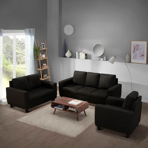 Ripple FURNITURE Modern Fabric Sofa (3+2+1 Seater, Woody Brown)