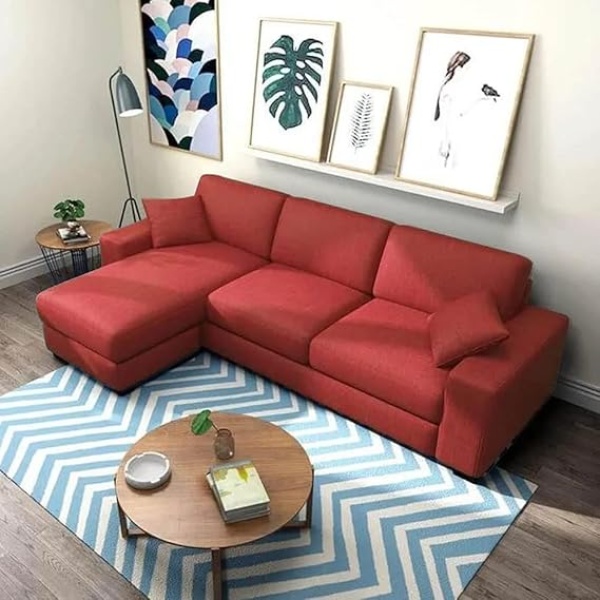 Ripple FURNITURE 4 Seater L Shape Sofa Set For Living Room (Maroon Fabric) (LHS)