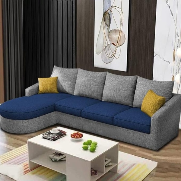 Ripple FURNITURE Sumptuous Serenity: The Round Lounger L-Shape 6 Seater Sofa Set for Your Living Room (LHS) (Blue Grey)