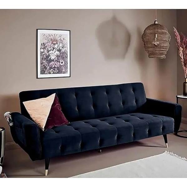Ripple FURNITURE 2 in 1 upholstered flip sofa bed (Dark Blue)
