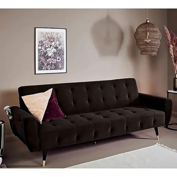 Ripple FURNITURE 2 in 1 upholstered flip sofa bed (Dark Brown)