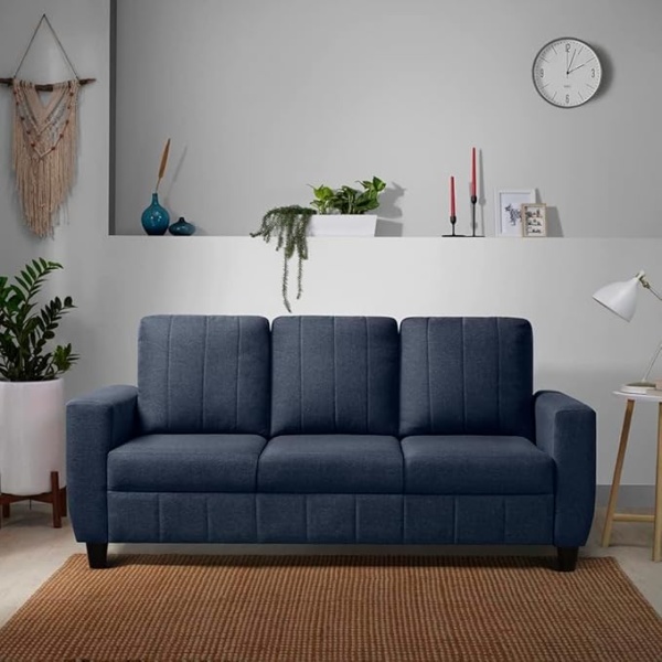 Ripple FURNITURE Modern Fabric Sofa (3 Seater, Ocean Blue)