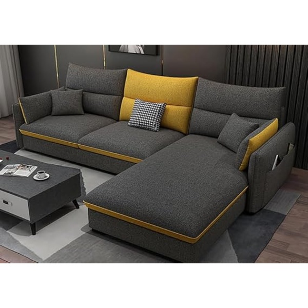 Ripple FURNITURE Living Room Sectional Sofa Set with Chaise Lounge, Ottoman, Adjustable, Yellow
