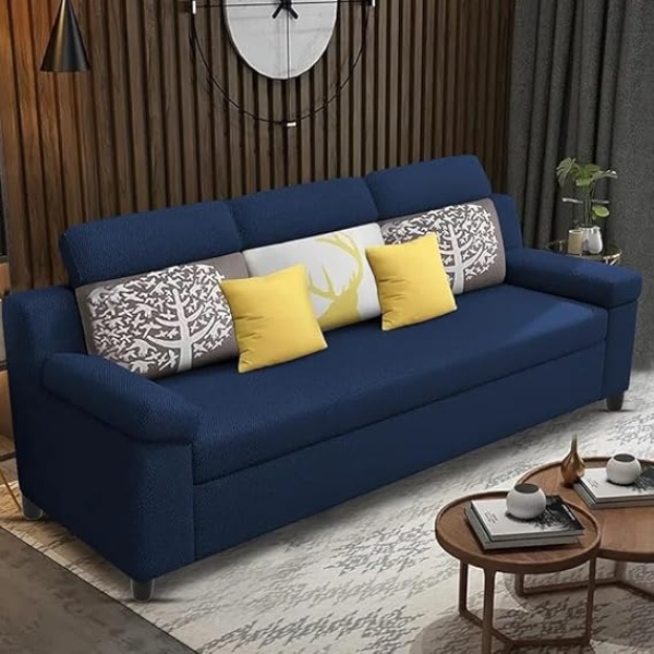 Ripple FURNITURE Luxury 3 Seater Sofa For Living Room In Premium Fabric (Blue)