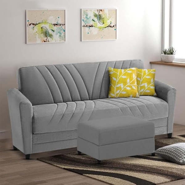 Ripple FURNITURE Elegance Essence 3 Seater Sofa Set with Ottoman (Grey)