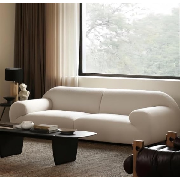 Ripple FURNITURE Modern Curved Sofa, White Leather, 3-Seater