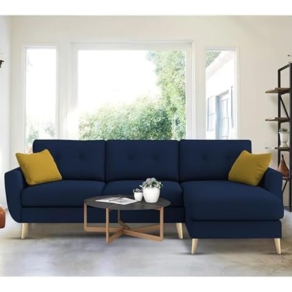 Ripple FURNITURE Royal Azure Elegance 4 Seater L-Shaped Living Room Sofa in Plush Velvet Fabric" (RHS, Blue Fabric)