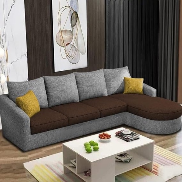 Ripple FURNITURE Sumptuous Serenity: The Round Lounger L-Shape 6 Seater Sofa Set for Your Living Room (RHS) (Brown Grey)