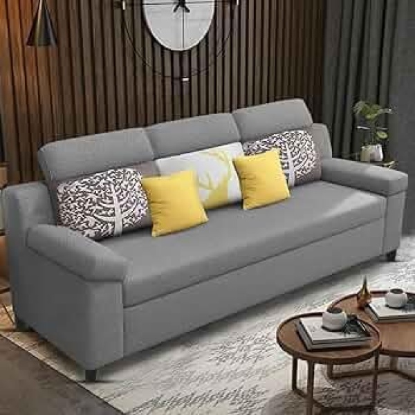 Ripple FURNITURE Luxury 3 Seater Sofa For Living Room In Premium Fabric (Grey)