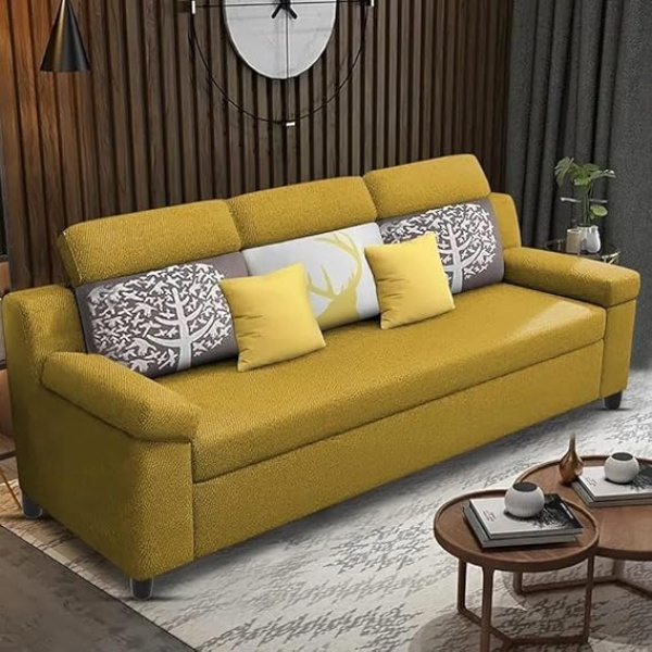 Ripple FURNITURE Luxury 3 Seater Sofa For Living Room In Premium Fabric (Yellow)