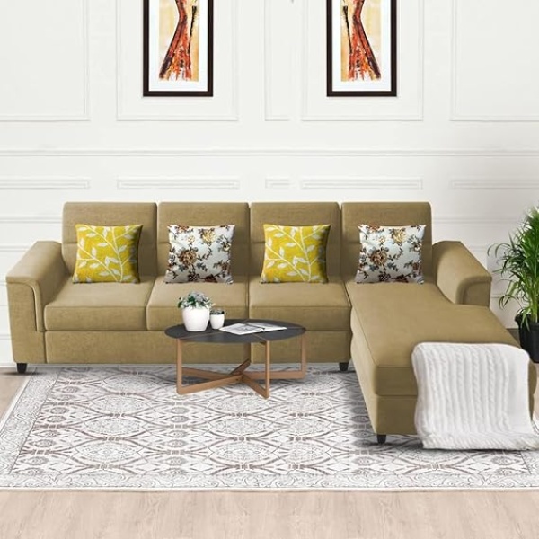 Ripple FURNITURE Harmony 6-Seater L-Shape Sofa Set for Living Room (Cream)