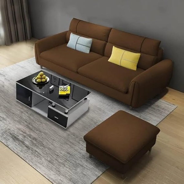Ripple FURNITURE  3 Seater Sofa For Living Room (Brown Fabric)