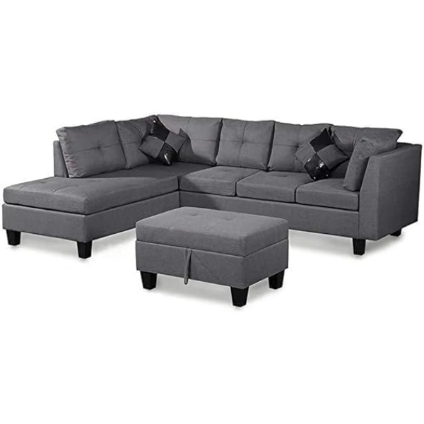 Ripple FURNITURE 3 Piece Set Of Living Room Sofa Set Home Furniture Corner Sofa Set Modern Home Furniture L-shaped Linen Fabric Living Room Corner Sofa Home Decoration