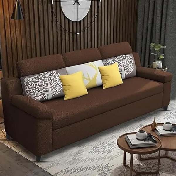 Ripple FURNITURE Luxury 3 Seater Sofa For Living Room In Premium Fabric (Brown)