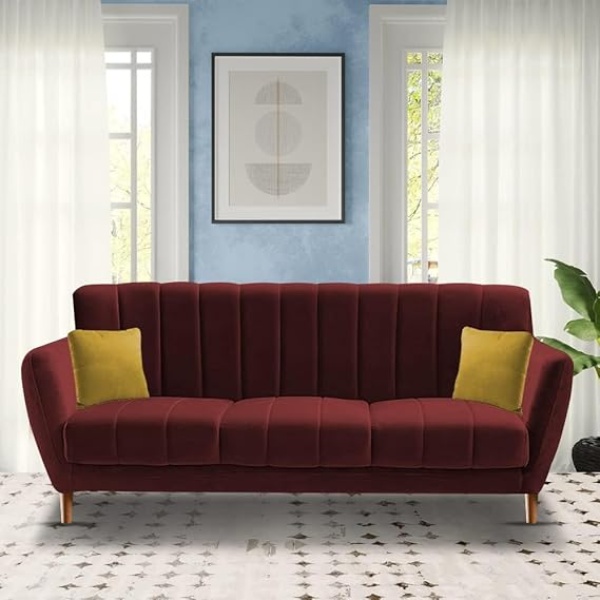 Ripple FURNITURE 3 Seater Sofa Set for Living Room (Maroon)