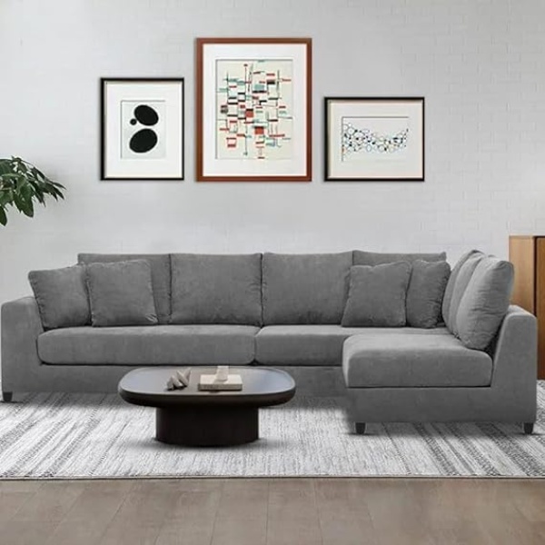 Ripple FURNITURE RHS 7 Seater Sofa For Living Room in Premium Grey Fabric