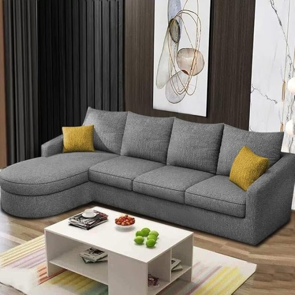 Ripple FURNITURE Sumptuous Serenity: The Round Lounger L-Shape 6 Seater Sofa Set for Your Living Room (LHS) (Grey)