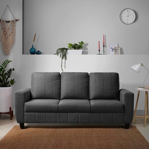 Ripple FURNITURE Modern Fabric Sofa (3 Seater, Stone Grey)