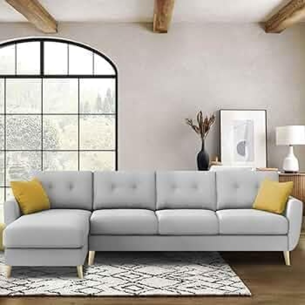 Ripple FURNITURE Luxury 6 Seater L Shape Sofa Set For Living Room In Premium Fabric (LHS, Grey)