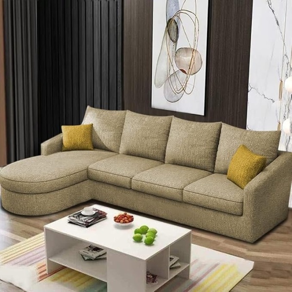 Ripple FURNITURE Sumptuous Serenity: The Round Lounger L-Shape 6 Seater Sofa Set for Your Living Room (LHS) (Cream)