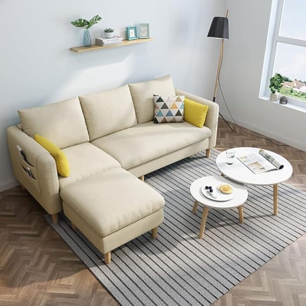 Ripple FURNITURE Maple Sectional Fabric Sofa Set Cotton Furniture Home Apartment Hotel Green (Beige)