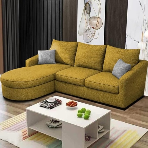 Ripple FURNITURE EleganceEdge 4-Seater Sofa Set for Living Room (LHS) (Yellow)