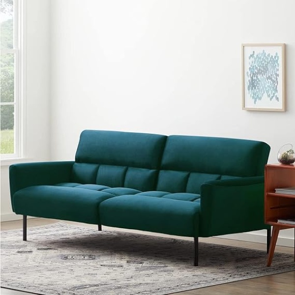 Ripple FURNITURE Three Seater Wooden Sofa Cum Bed for Living Room (Green)