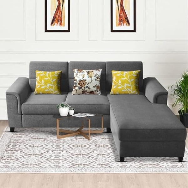 Ripple FURNITURE Elegant 4 Seater L Shape Sofa Set for Living Room (Grey)