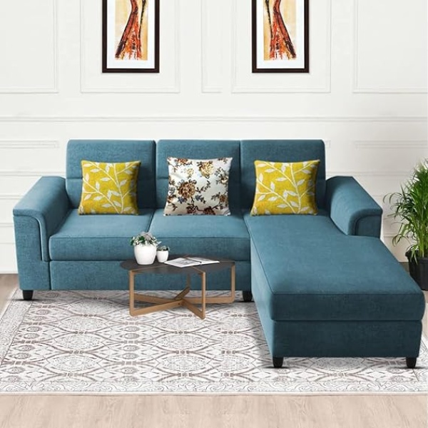 Ripple FURNITURE Elegant 4 Seater L Shape Sofa Set for Living Room (Turquise)