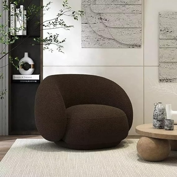 Ripple FURNITURE Modern minimalist design floor sofa lamb wool high back armrest single sofa chair living room furniture (Brown)