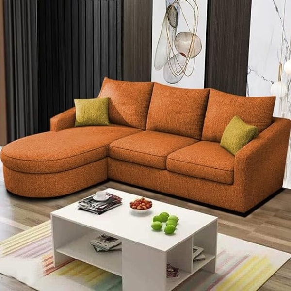 Ripple FURNITURE EleganceEdge 4-Seater Sofa Set for Living Room (LHS) (Orange)
