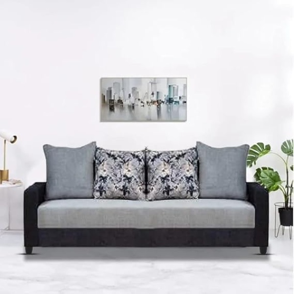 Ripple FURNITURE 3 Seater Sofa For Living Room (Black Grey Fabric)
