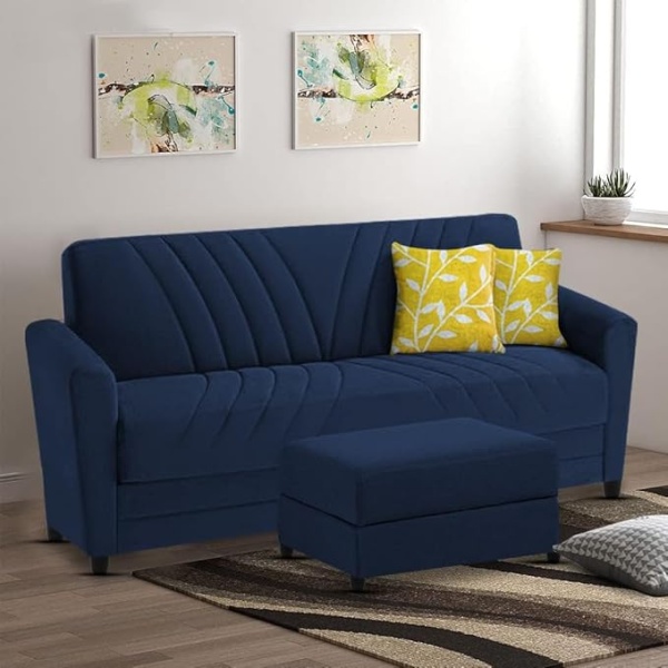 Ripple FURNITURE Elegance Essence 3 Seater Sofa Set with Ottoman (Blue)