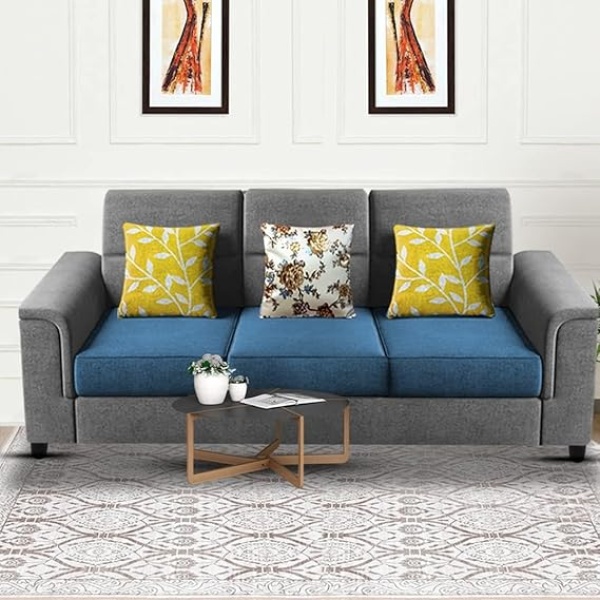 Ripple FURNITURE Elegant 3 Seater Sofa Set for Living Room (Turquise Grey)