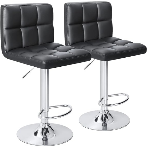 Ripple FURNITURE Bar Stools Modern Pu Leather Adjustable Swivel Barstools, Armless Hydraulic Kitchen Counter Bar Stool Synthetic Leather Extra Height Square Island Barstool With Back Set Of 2(Black)