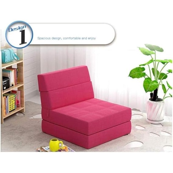 Ripple FURNITURE Modern Simplicity Fabric Sofa Lazy Sofa Bed Folding Sofa Bedroom Bay Window Comfortable Tatami Removable and Washable Thick 150 × 70 × 15Cm (Color : Rose Red)