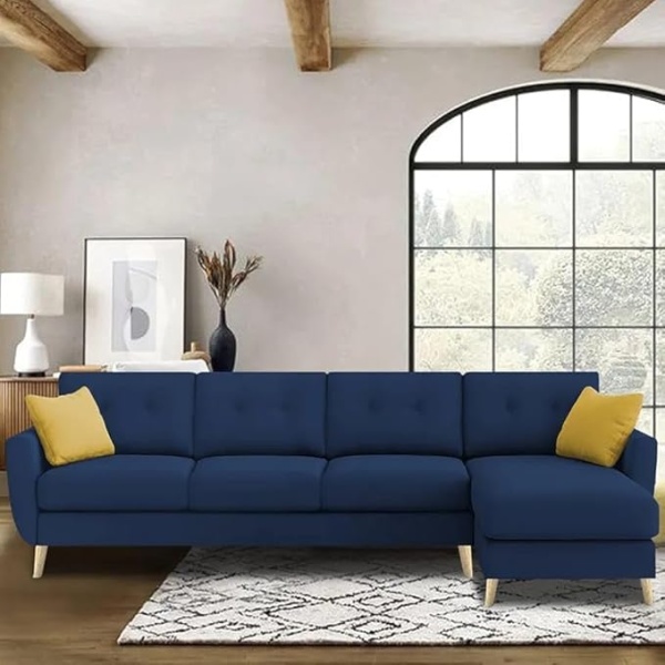 Ripple FURNITURE Luxury 6 Seater L Shape Sofa Set For Living Room In Premium Fabric (RHS, Blue)