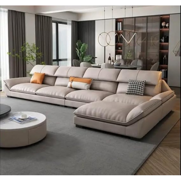 Ripple FURNITURE Nordic Style Modern Luxury Leather Living Room Couch (Beige)