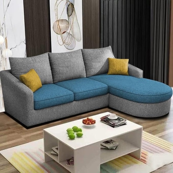 Ripple FURNITURE Elegance Edge 4-Seater Sofa Set for Living Room (Turquise Grey)