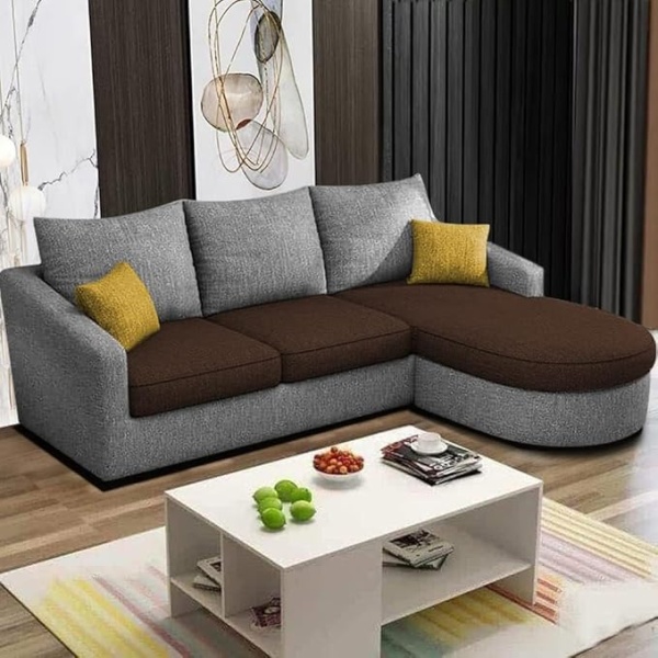 Ripple FURNITURE EleganceEdge 4-Seater Sofa Set for Living Room (Brown Grey)