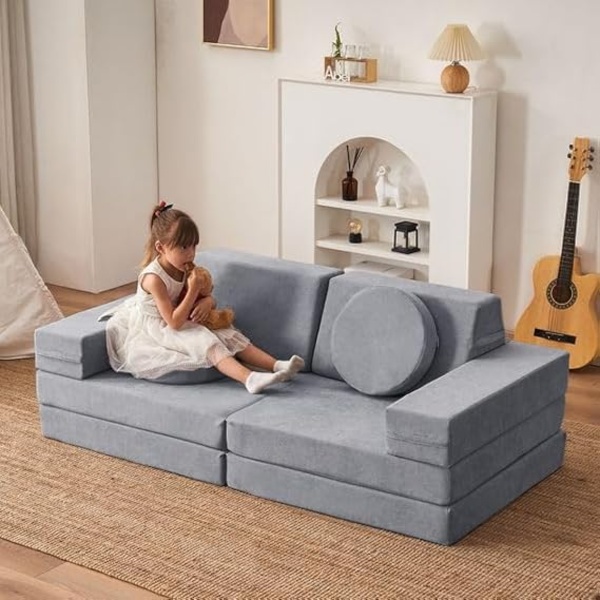 Ripple FURNITURE  Couch 10PCS Luxury, Floor Couch Floor Sofa Modular Furniture for Adults, Playhouse Play Set for Toddlers Babies, Modular Foam Play Couch (Classic, Moonlight Grey)