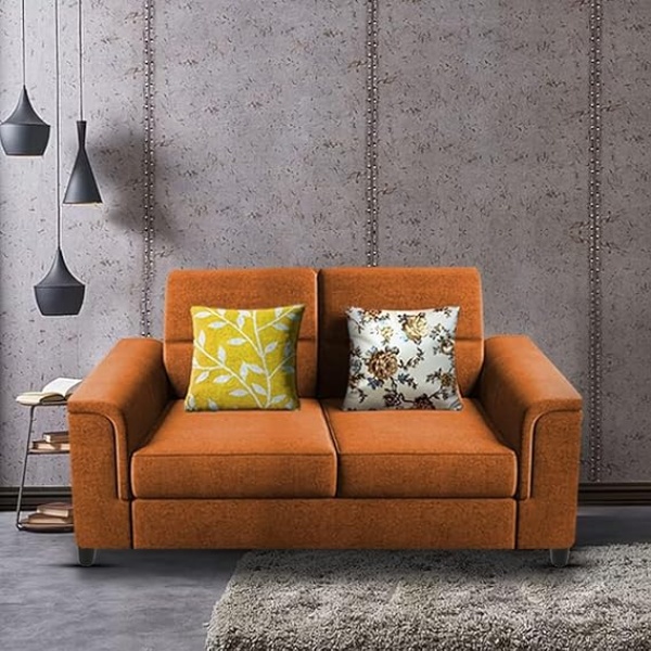 Ripple FURNITURE 2 Seater Sofa Set for Living Room (Orange)