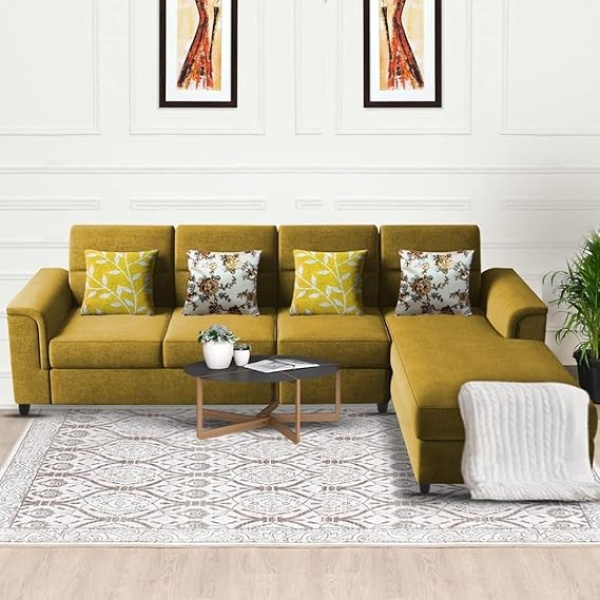 Ripple FURNITURE  6-Seater L-Shape Sofa Set for Living Room (Yellow)
